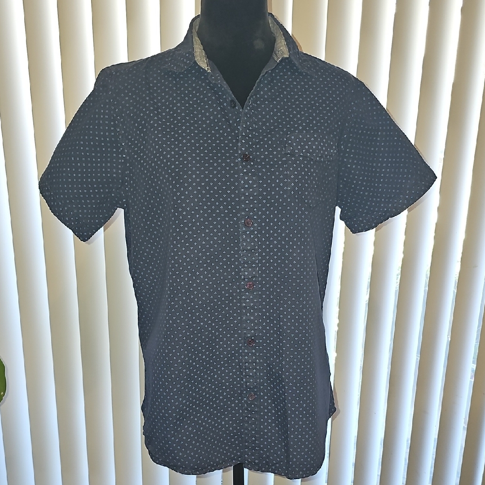 Hudson Barrow NYC Navy Blue Button Down Shirt Size Medium Tote H